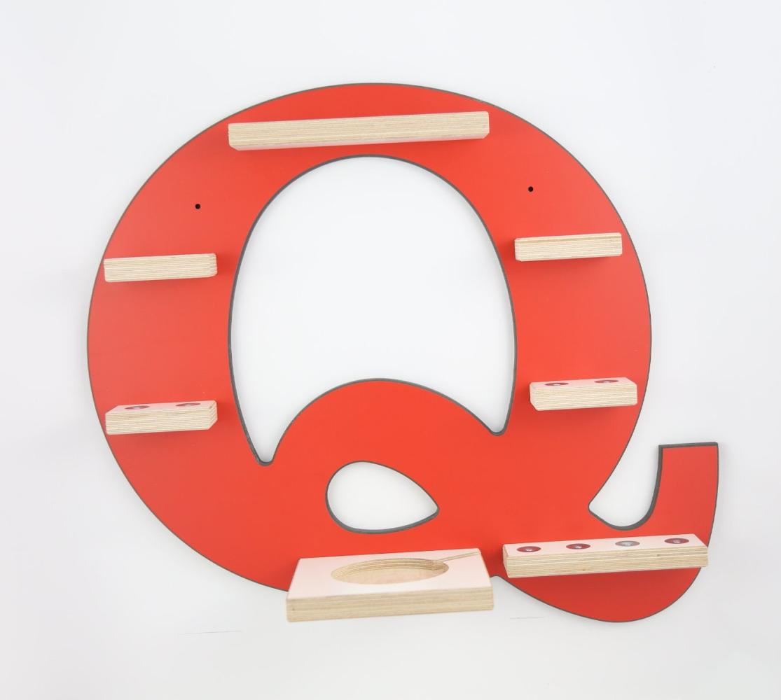 Schreinerei Linden 'Buchstabe Q' Tonie-Regal, Holz rot, 45 x 46 cm Bild 1