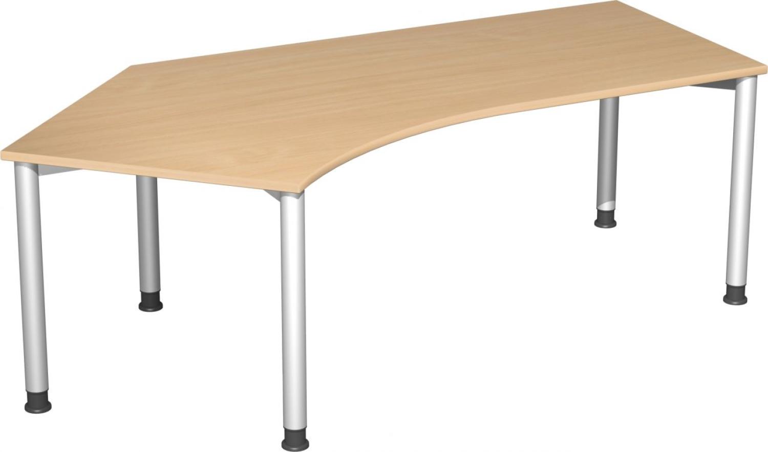 Schreibtisch 135° '4 Fuß Flex' links, höhenverstellbar, 216x113cm, Buche / Silber Bild 1