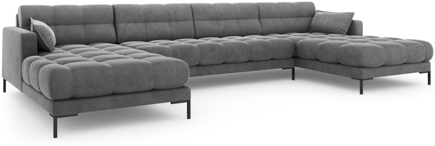 Micadoni 6-Sitzer Samtstoff Panorama Sofa Mamaia | Bezug Light Grey | Beinfarbe Black Metal Bild 1