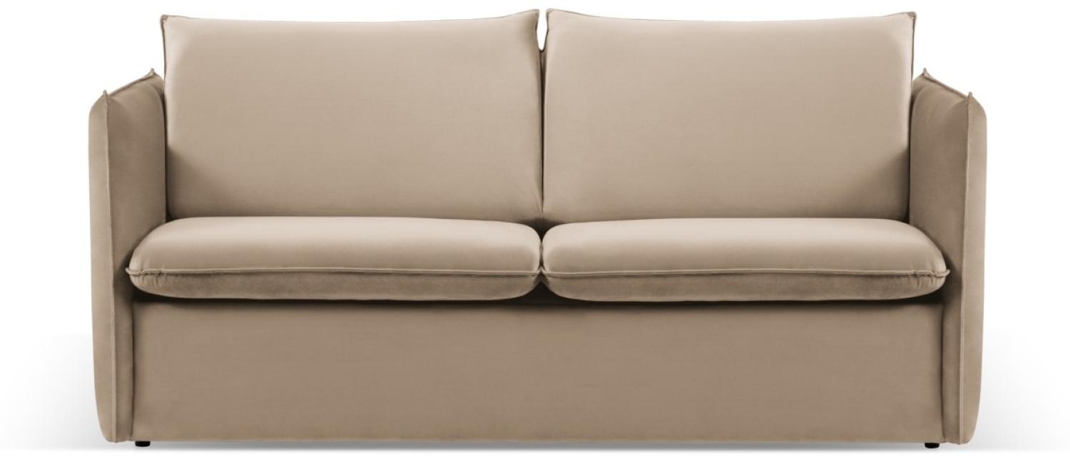 Micadoni 2-Sitzer Samtstoff Sofa mit Bettfunktion Agate | Bezug Beige | Beinfarbe Black Plastic Bild 1