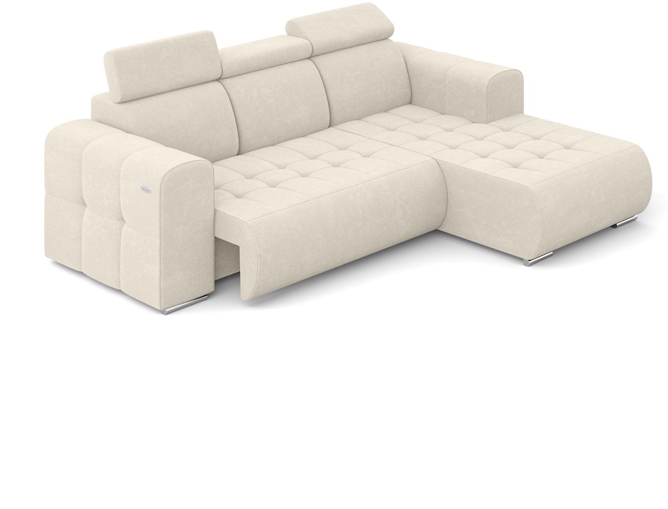 MEBLINI Elektrische Schlafcouch - Ecksofa mit Schlaffunktion - Sofa mit Relaxfunktion und Kopfstützen - Couch L-Form - Eckcouch - Wohnlandschaft - MADELINE - 266x200x93cm Rechts - Creme Samt Bild 1