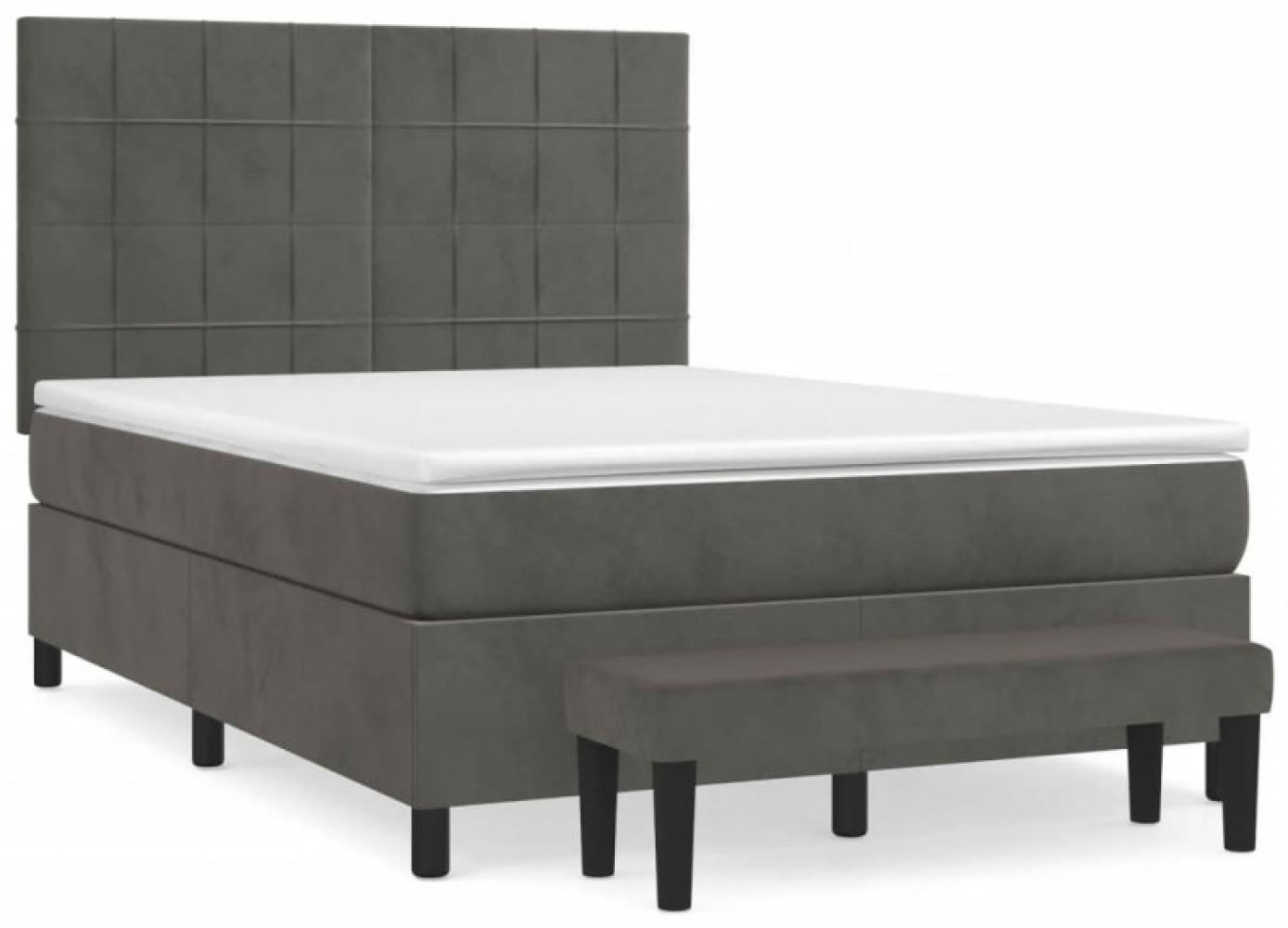 vidaXL Boxspringbett mit Matratze Dunkelgrau 140x190 cm Samt Bild 1