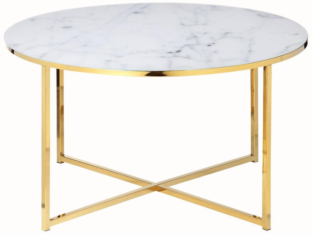 Tisch Couchtisch Durchmesser 80 cm Metall und Glas Gold/Weiß Bild 1