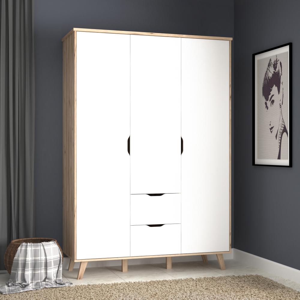 FORTE Vankka Kleiderschrank, Holzwerkstoff, Braun/Weiß, 139,4 x 201,5 x 52,7 cm Bild 1