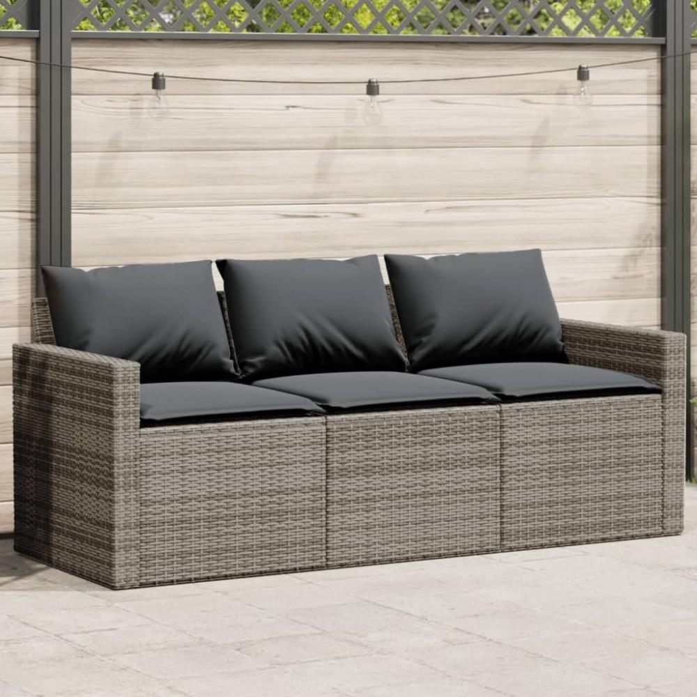 vidaXL Gartensofa mit Kissen 3-Sitzer Grau Poly Rattan Bild 1