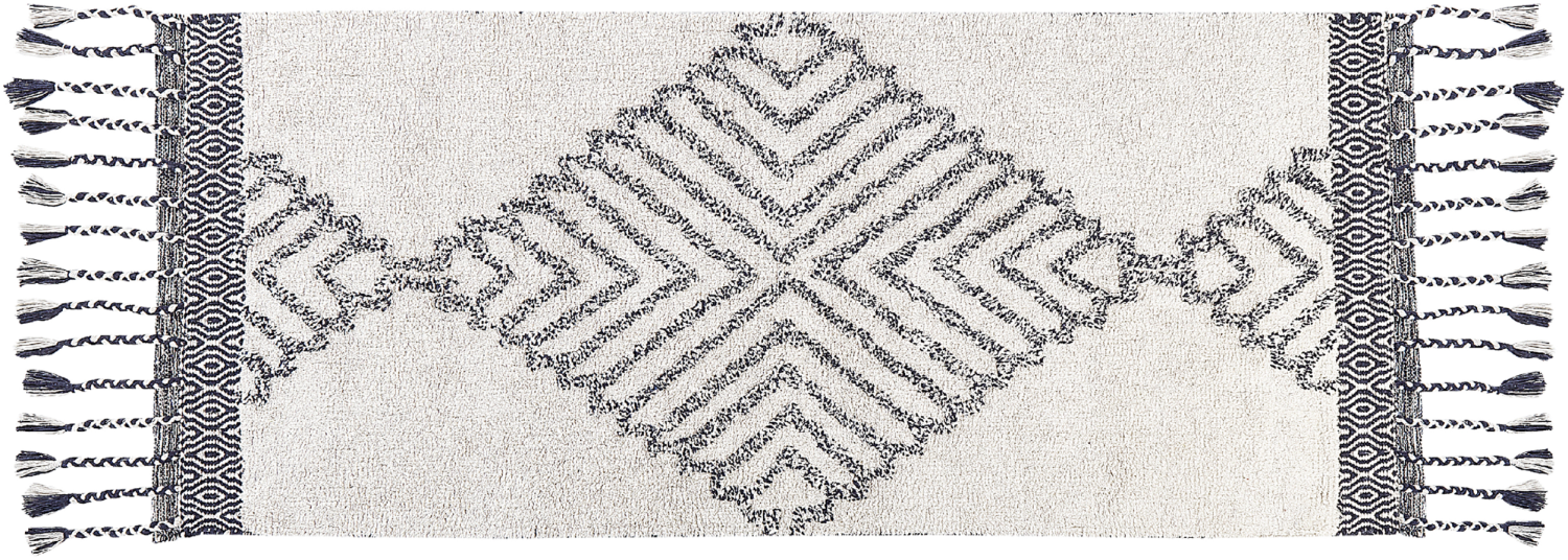 Teppich Baumwolle weiß schwarz 80 x 150 cm geometrisches Muster Kurzflor ERAY Bild 1