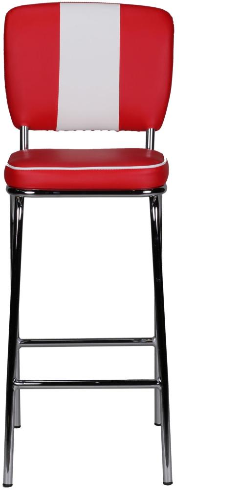 KADIMA DESIGN American Retro Barstuhl aus Kunstleder mit üppiger Polsterung und Chromfuß - Perfekter Sitz im Vintage Stil. Farbe: Rot Bild 1
