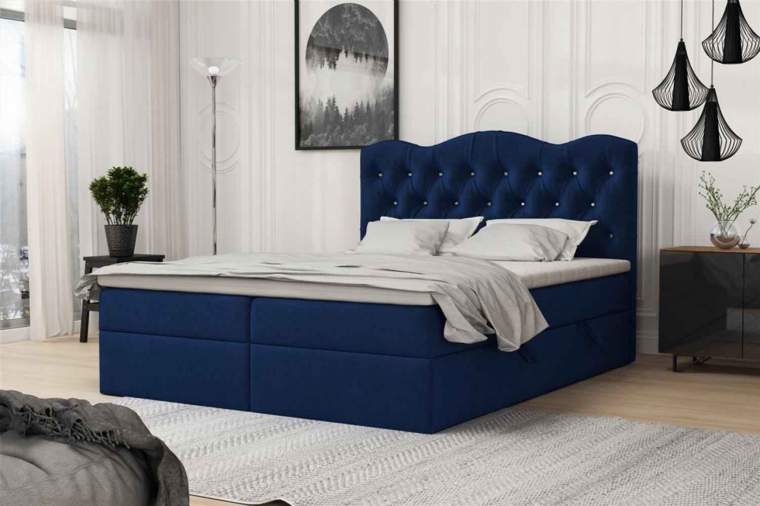 Boxspringbett Schlafzimmerbett LODOS 140x200cm Stoff Riviera Blau Bild 1