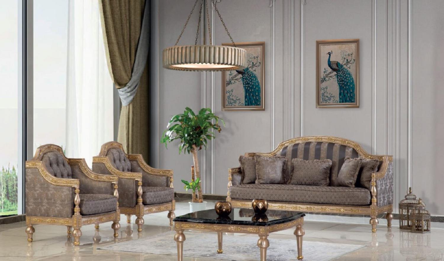 Casa Padrino Luxus Barock Wohnzimmer Set Grau / Silber / Gold - 2 Sofas & 2 Sessel & 1 Couchtisch - Handgefertigte Wohnzimmer Möbel im Barockstil - Edel & Prunkvoll Bild 1