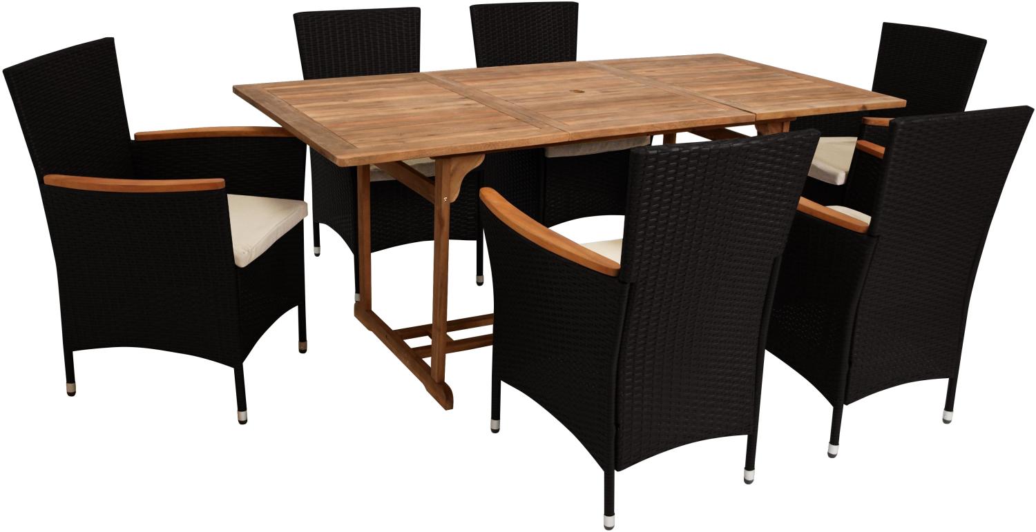 Garnitur MONTREUX 7-teilig, Geflecht schwarz + Akazien Holz, Tisch 90x180cm Bild 1