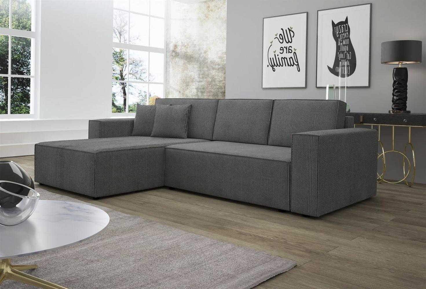 Ecksofa Schlafsofa Sofa CONOR PREMIUM Stoff Poso Dunkelgrau Ottomane Links Bild 1