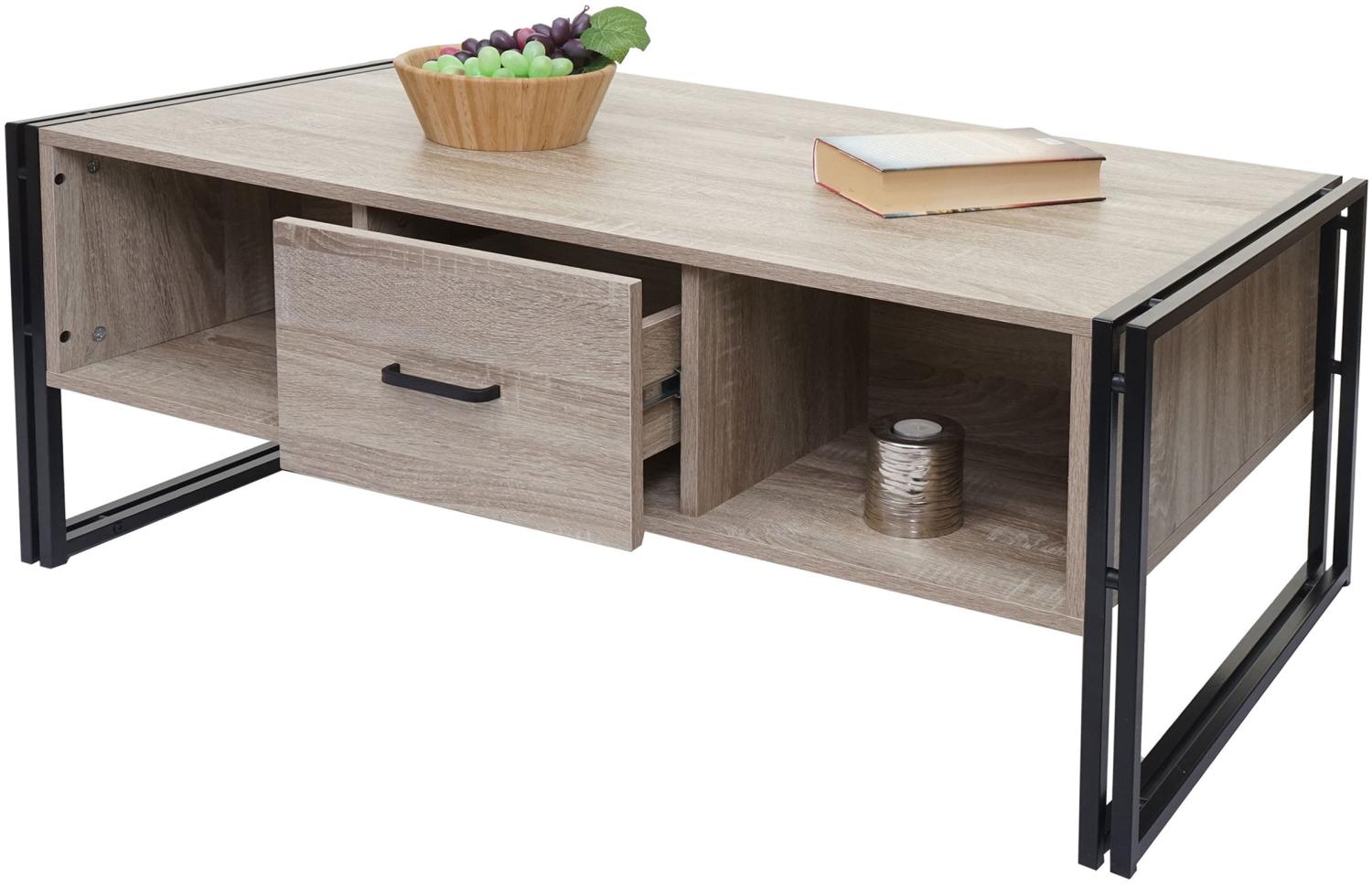 Couchtisch HWC-A27b, Beistelltisch Wohnzimmertisch, 3D-Struktur, 45x110x60cm MVG-zertifiziert, Metall ~ Eiche-Optik Bild 1