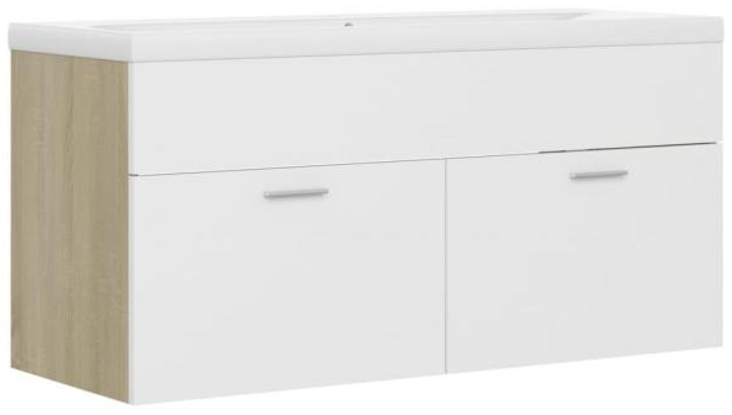 vidaXL Waschbeckenunterschrank mit Einbaubecken Weiß und Sonoma-Eiche [3070852] Bild 1
