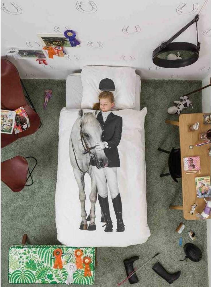 Snurk Kinder Baumwolle Bettwäsche Pferd Amazone 200x220 + 80x80 cm Bild 1