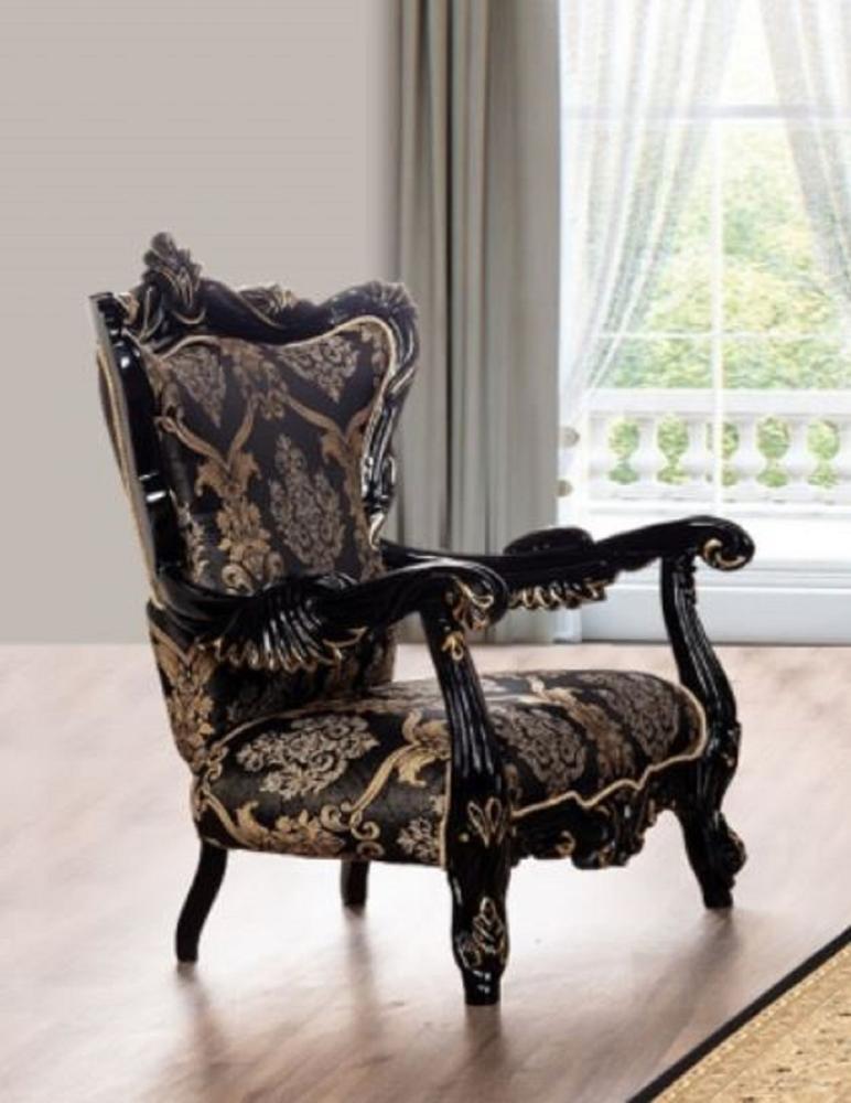 Casa Padrino Luxus Barock Wohnzimmer Sessel Schwarz / Gold - Prunkvoller Sessel mit elegantem Muster - Handgefertigte Barock Wohnzimmer Möbel Bild 1
