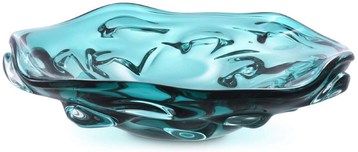 Casa Padrino Luxus Glasschale Türkis Ø 34 x H. 8 cm - Mundgeblasene Deko Glas Obstschale - Glas Deko Accessoirs - Luxus Kollektion Bild 1