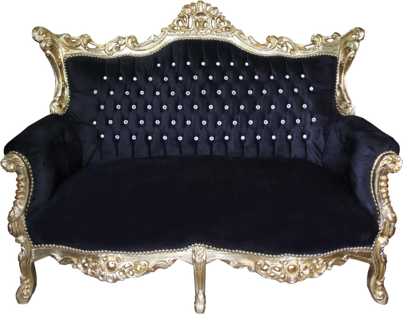 Casa Padrino Barock 2-er Sofa Master Schwarz / Gold mit großen Bling Bling Glitzersteinen - Antik Stil Möbel Bild 1