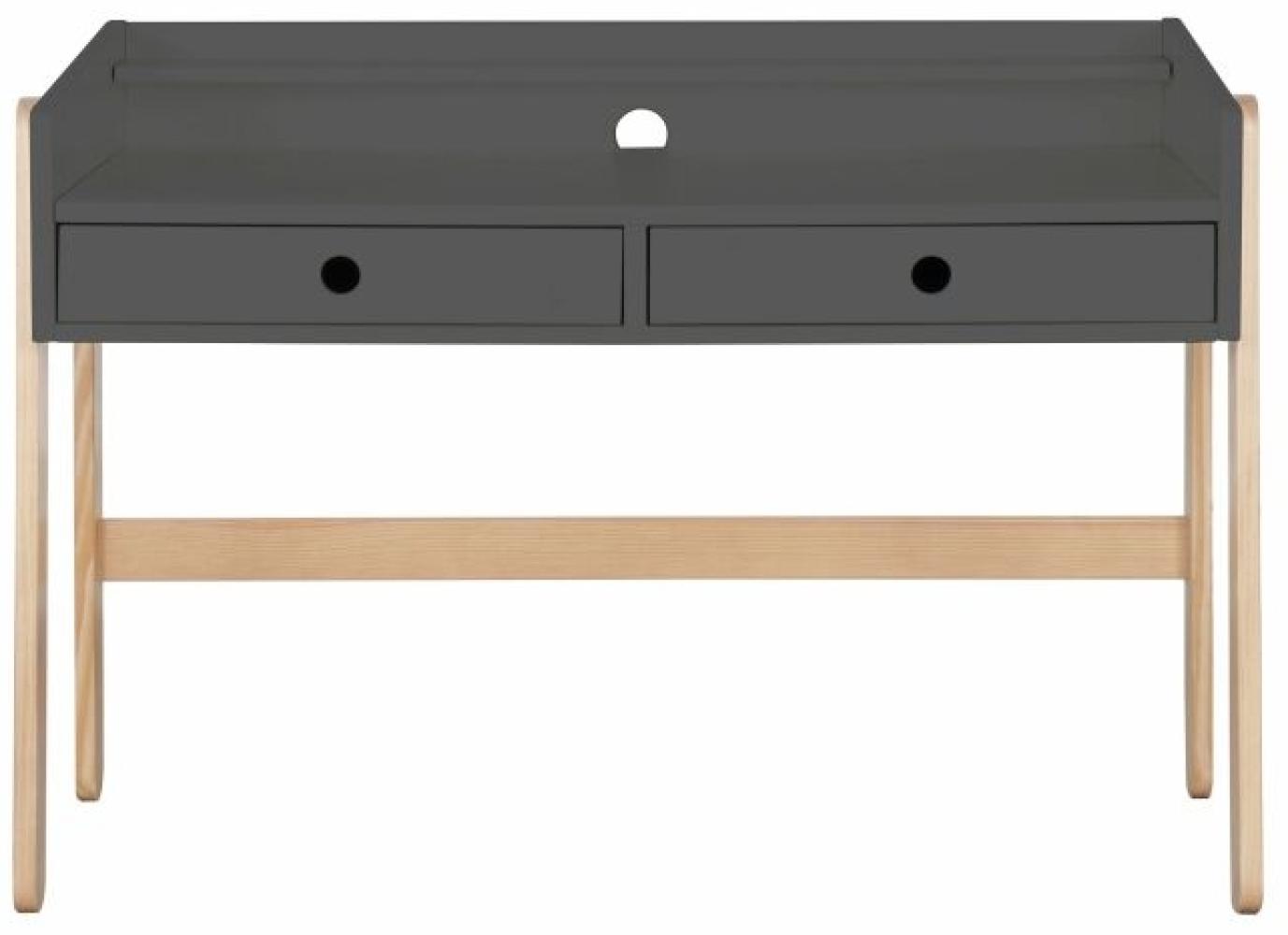 Schreibtisch 108 x 55 cm aus MDF Grau mit Pinienholz Beinen und Schubladen Bild 1
