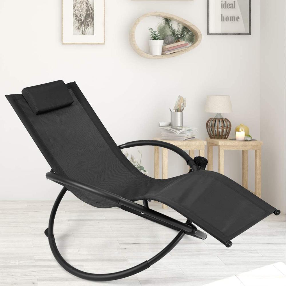 COSTWAY Schaukelliege tragbar Liegestuhl Outdoor klappbare Relaxliege mit Abnehmbarer Kopfstütze & Getränkehalter für Camping Schwarz Bild 1