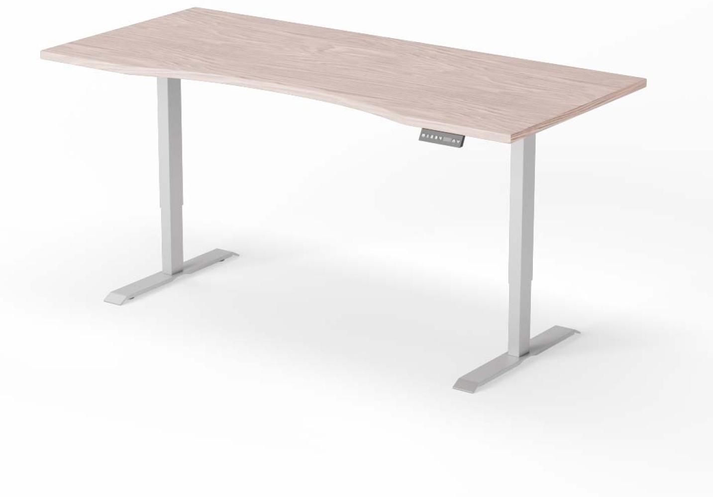 elektrisch höhenverstellbarer Schreibtisch CURVED 200 x 90 cm - Gestell Grau, Platte Walnuss Bild 1