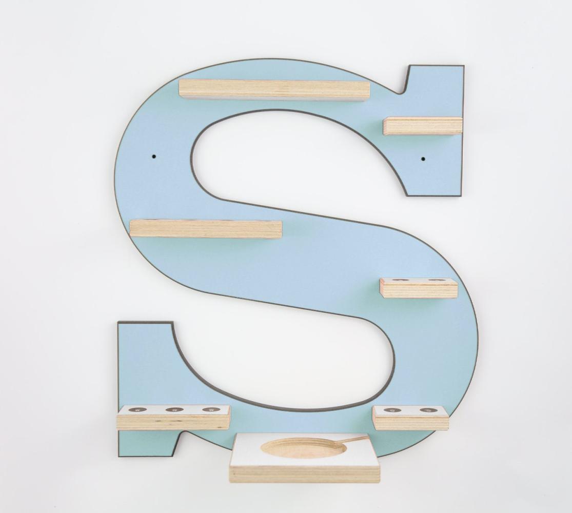 Schreinerei Linden 'Buchstabe S' Tonie-Regal, Holz blau, 45 x 41 cm Bild 1