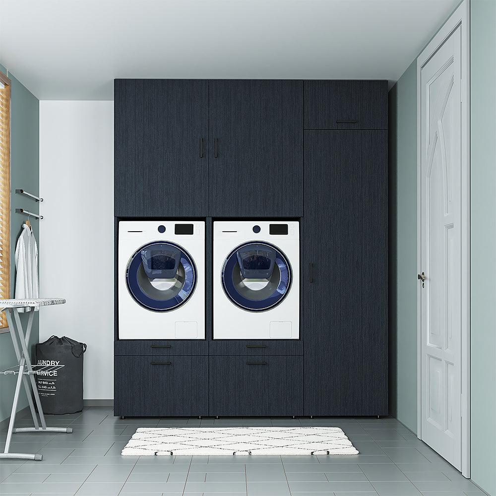 Roomart Schrankwand für Waschküche & Hauswirtschaftsraum Mit Schubladen und Ausziehbrett • Schwarz eiche Bild 1
