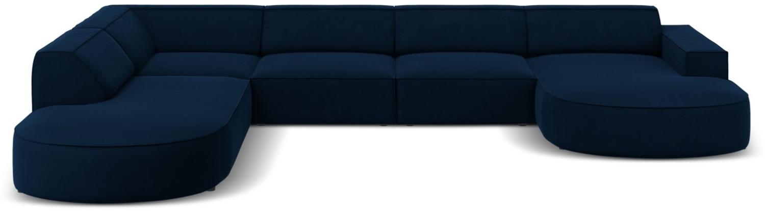 Micadoni 7-Sitzer Samtstoff Panorama Ecke links Sofa Jodie | Bezug Royal Blue | Beinfarbe Black Plastic Bild 1