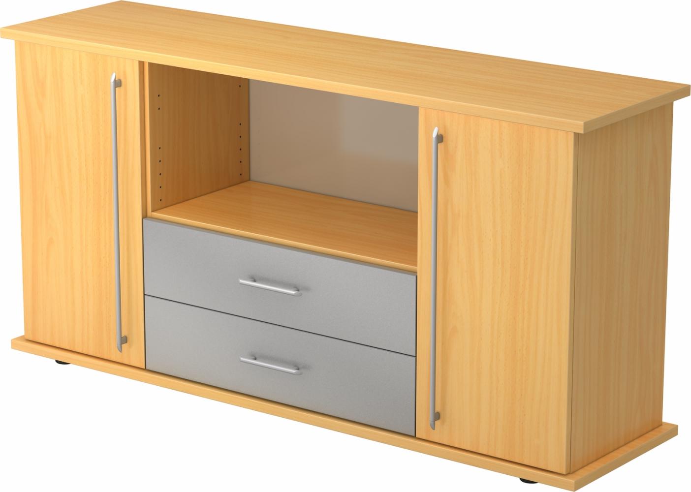 bümö® Sideboard mit Türen, Schubladen und Relinggriffen in Buche Bild 1