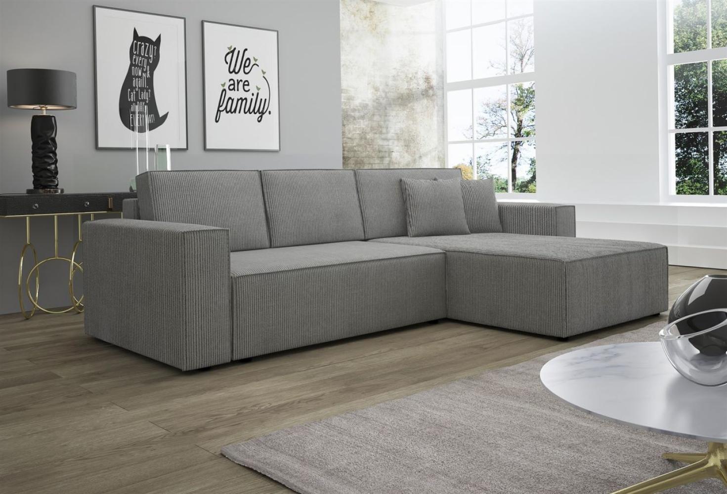 Ecksofa Schlafsofa Sofa CONOR PREMIUM Stoff Poso Hellgrau Ottomane Rechts Bild 1