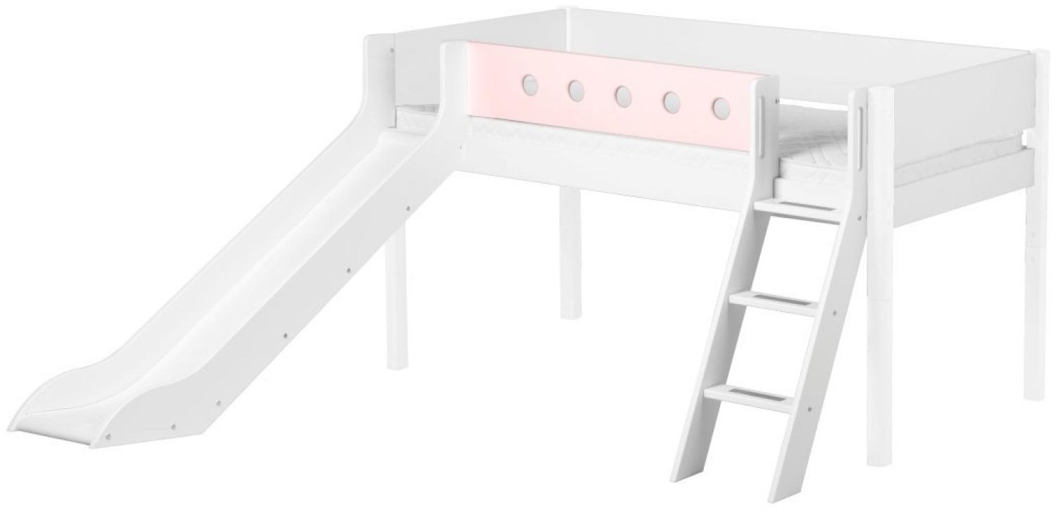Flexa 'White' Halbhochbett mit Rutsche, weiß/rosa, schräge Leiter, 90x190cm Bild 1