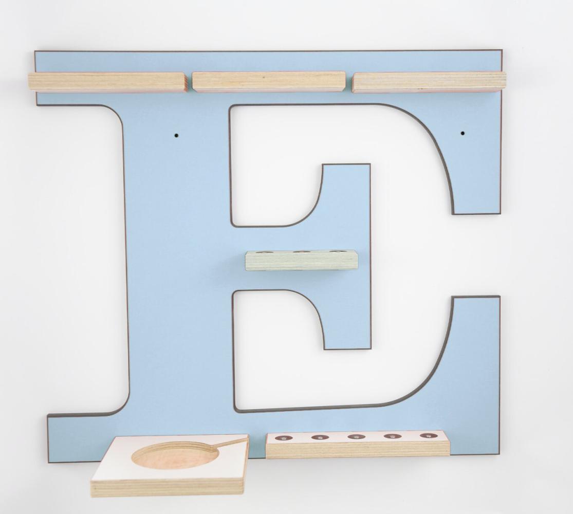 Schreinerei Linden 'Buchstabe E' Tonie-Regal, Holz blau, 45 x 51 cm Bild 1