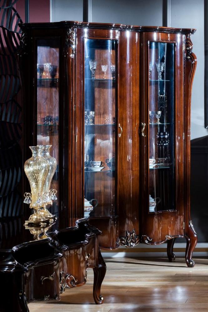 Casa Padrino Luxus Barock Vitrine Dunkelbraun / Gold - Handgefertigter Massivholz Vitrinenschrank mit 2 Glastüren - Barock Möbel Bild 1