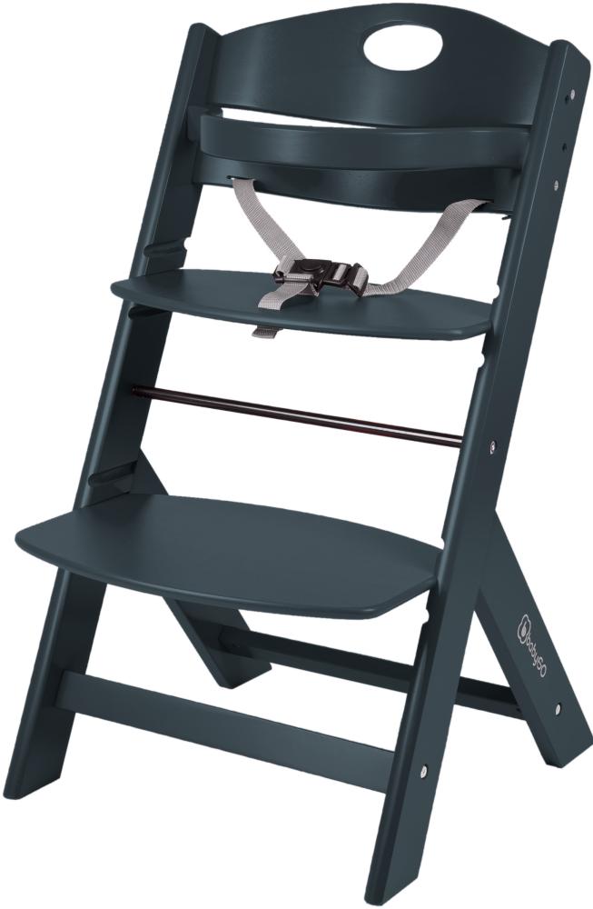 BabyGO 'Family' Treppenhochstuhl, schwarz, höhenverstellbar, Buche massiv, mit Sicherheitsbügel und Gurt Bild 1