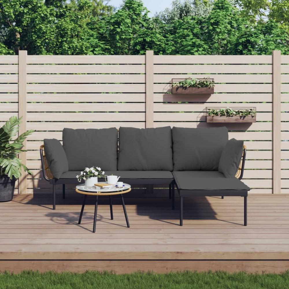 vidaXL 3-tlg. Garten-Lounge-Set mit Kissen Dunkelgrau Poly Rattan Bild 1