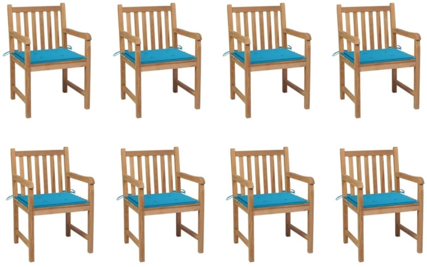 Gartenstühle 8 Stk. mit Blauen Kissen Massivholz Teak Bild 1