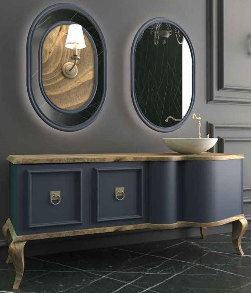 Casa Padrino Luxus Barock Badezimmer Set Naturfarben / Blau - 1 Waschtisch mit 2 Türen und 1 Waschbecken und 2 Wandspiegel - Prunkvolle Badezimmermöbel Bild 1