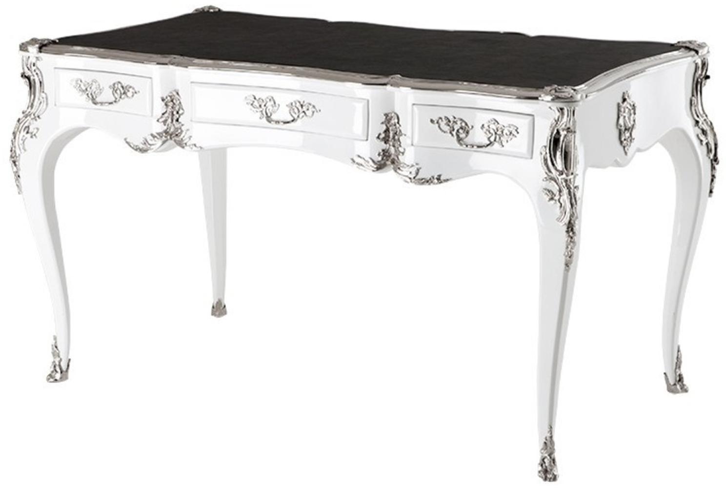Casa Padrino Luxus Barock Schreibtisch Weiß Hochglanz Silber Sekretär Bild 1