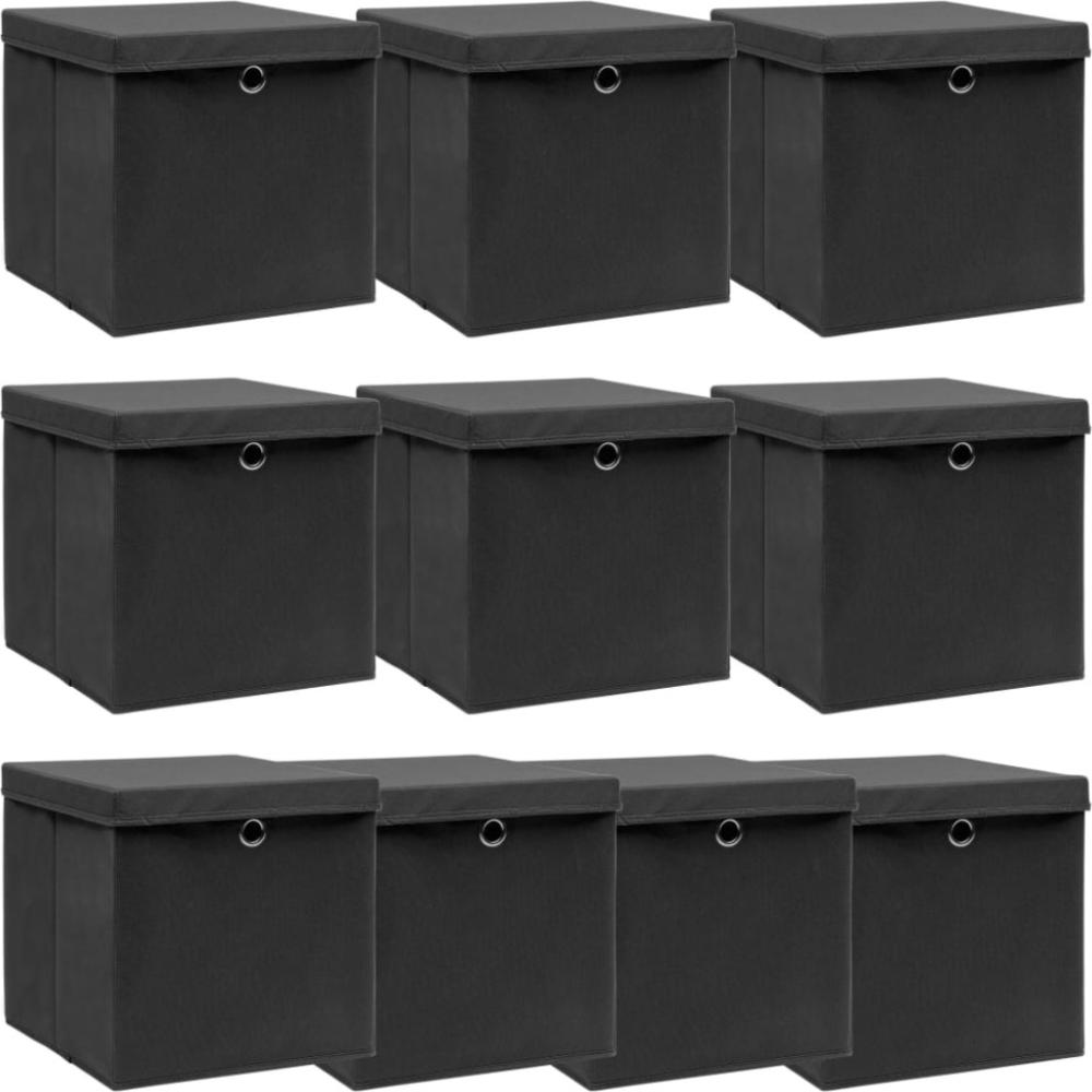 vidaXL Aufbewahrungsboxen mit Deckeln 10 Stk. Schwarz 32x32x32cm Stoff Bild 1