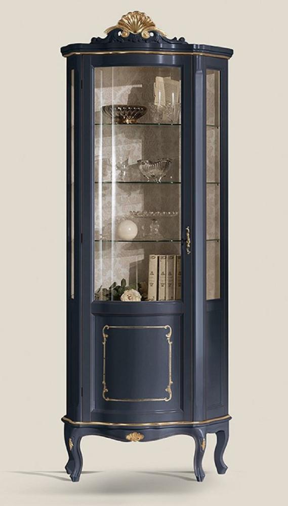 Casa Padrino Luxus Barock Vitrine Blau / Gold - Prunkvoller Barock Vitrinenschrank mit Glastür und 3 Glasregalen - Barock Möbel - Luxus Qualität - Made in Italy Bild 1