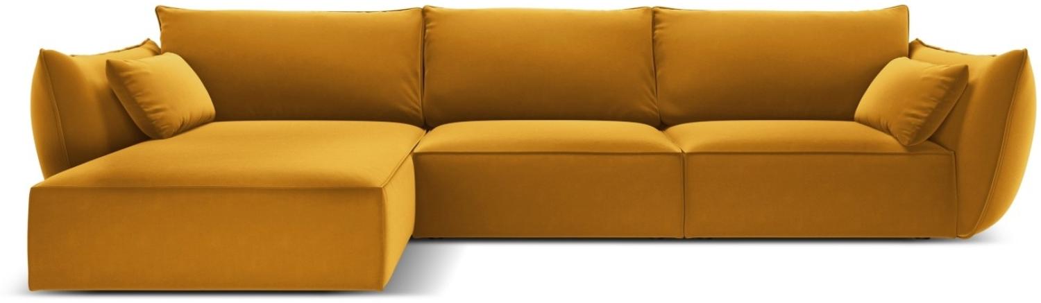 Micadoni 4-Sitzer Samtstoff Ecke links Sofa Kaelle | Bezug Yellow | Beinfarbe Black Plastic Bild 1