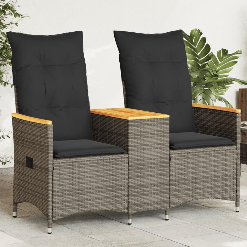 vidaXL Gartensofa 2-Sitzer Verstellbar mit Tisch Grau Poly Rattan Bild 1