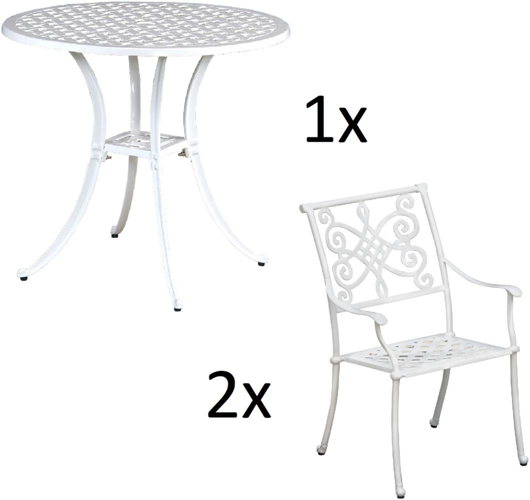 Inko 3-teilige Sitzgruppe Aluminium Guss weiß Tisch Ø 80 cm mit 2 Sesseln Tisch Ø80 cm mit 2x Sessel Nexus Bild 1