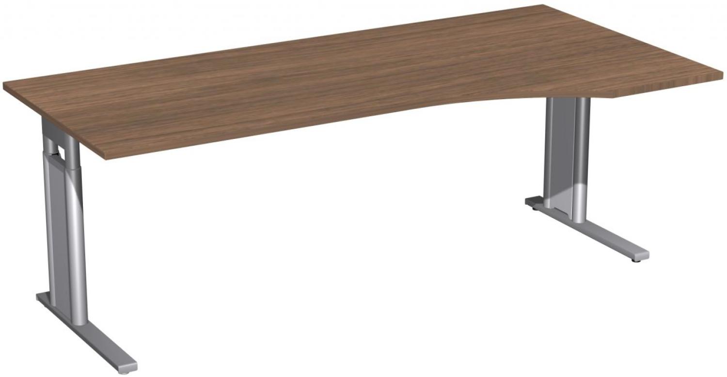 PC-Schreibtisch rechts, höhenverstellbar, 200x100cm, Nussbaum / Silber Bild 1