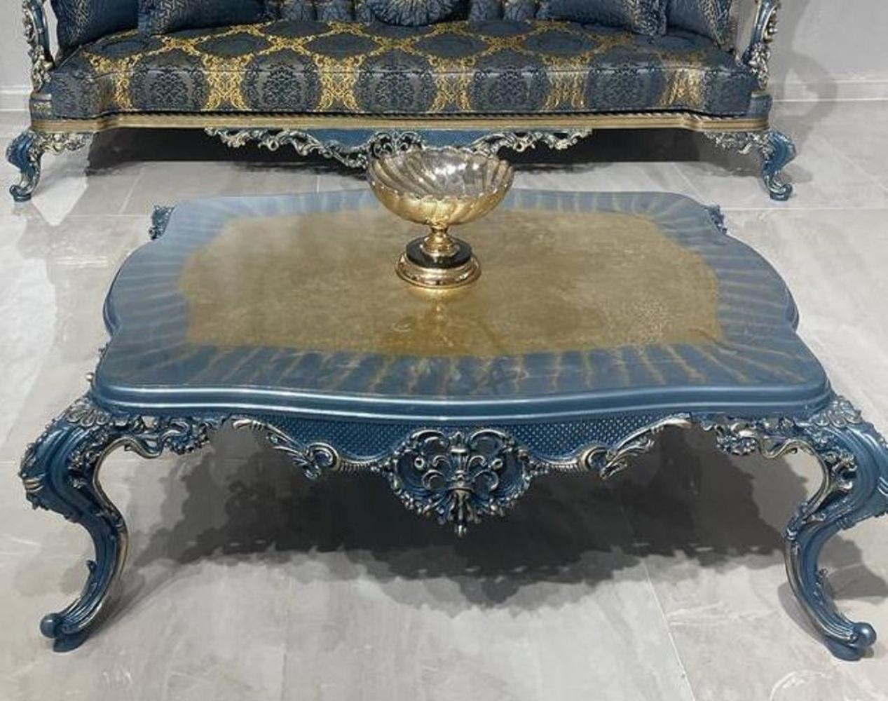 Casa Padrino Luxus Barock Couchtisch Blau / Gold - Prunkvoller Wohnzimmertisch im Barockstil - Barockstil Wohnzimmer Möbel - Barock Einrichtung - Barock Möbel - Luxus Möbel im Barockstil Bild 1