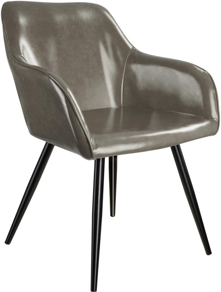 8er Set Stuhl Marilyn Kunstleder, schwarze Stuhlbeine - dunkelgrau/schwarz Bild 1