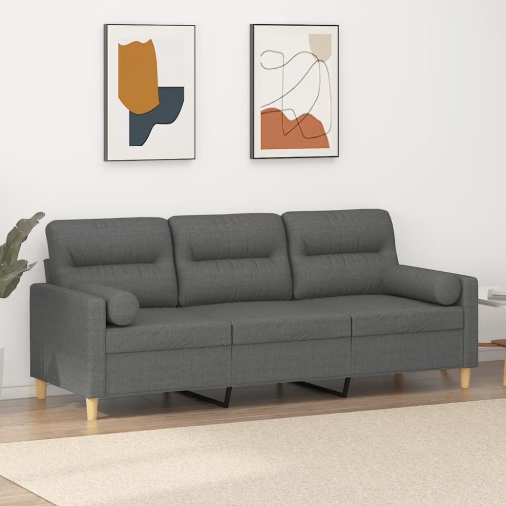 vidaXL 3-Sitzer-Sofa mit Zierkissen Dunkelgrau 180 cm Stoff Bild 1