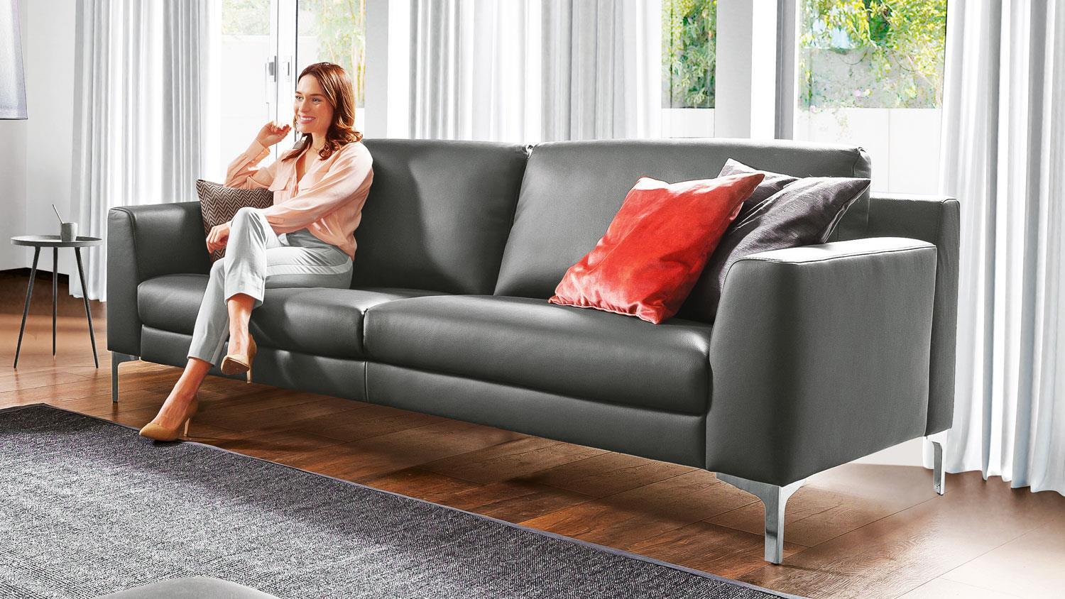 Sofa MESA 3-Sitzer Couch Leder anthrazit Federkern 195 cm Bild 1