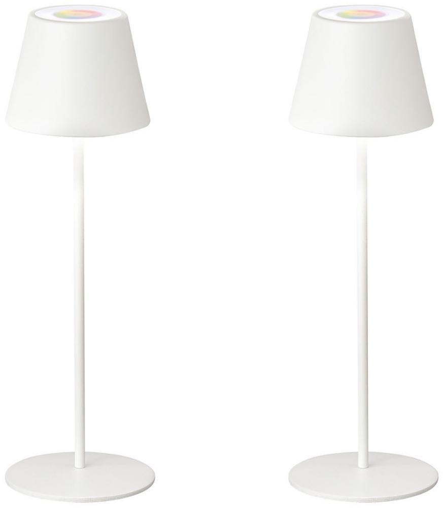 2er SET Outdoor Akku Tischlampen Weiß ohne Kabel - LED & RGB - Höhe 38cm Bild 1