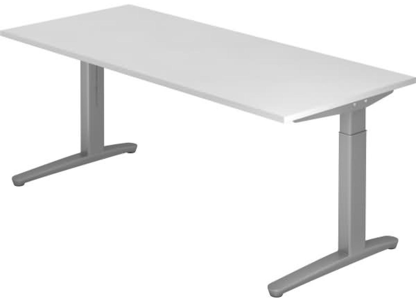 'XB19' Schreibtisch, C-Fuß, 180x80cm, Weiß / Silber Bild 1