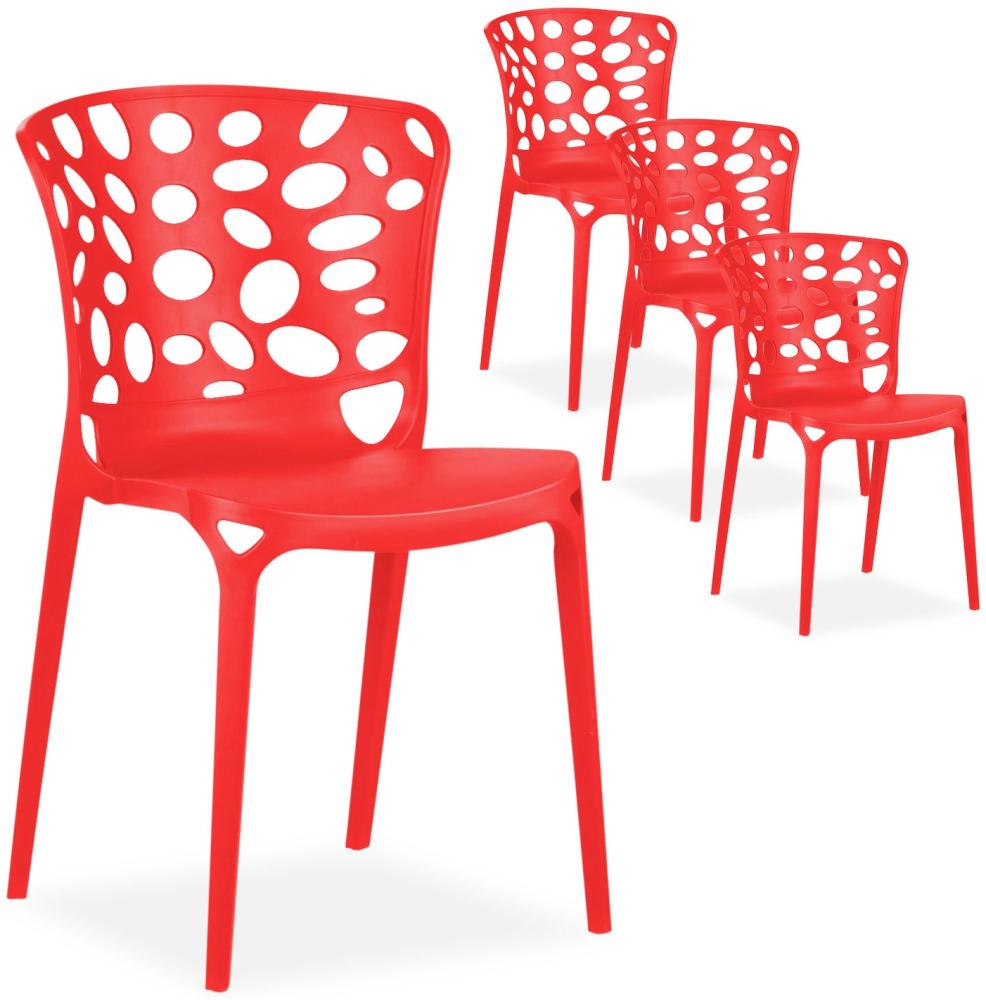 Gartenstuhl 4er Set Modern Rot Stühle Küchenstühle Kunststoff Stapelstühle Balkonstuhl Outdoor-Stuhl Bild 1